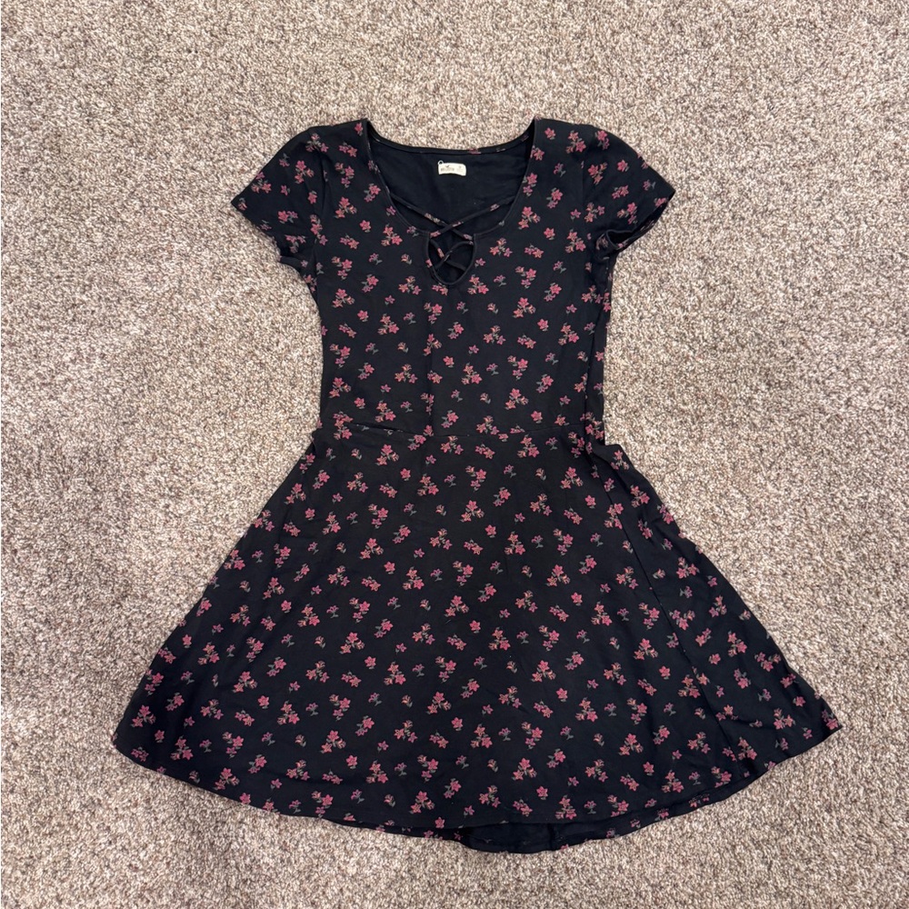 Hollister Black and Pink Floral Skater Dress